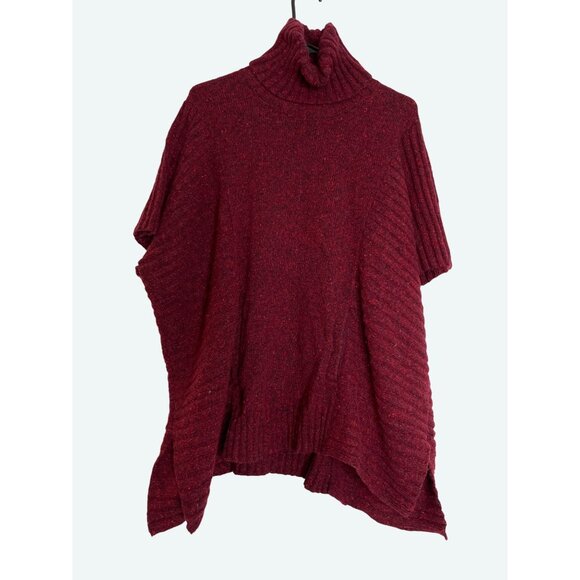 Athleta Donegal Passage Turtle Neck Sweater Poncho Chianti Red Oversized Cozy XS - Picture 1 of 10